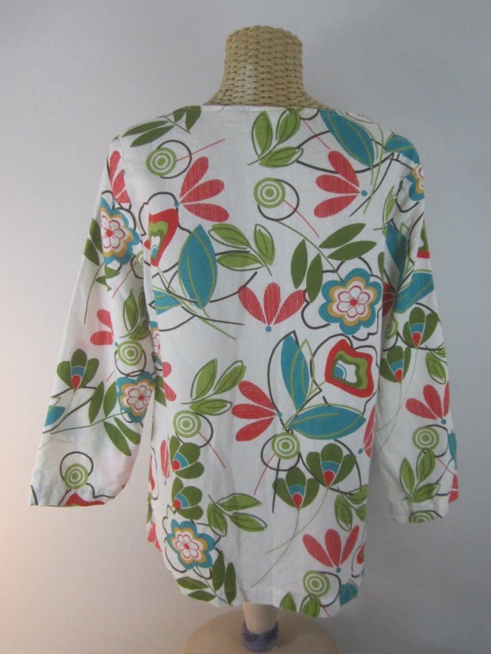 Hot Cotton Women M Multicolor Floral Print 3/4 Sleeve Linen Cotton Tunic Top - Picture 4 of 8